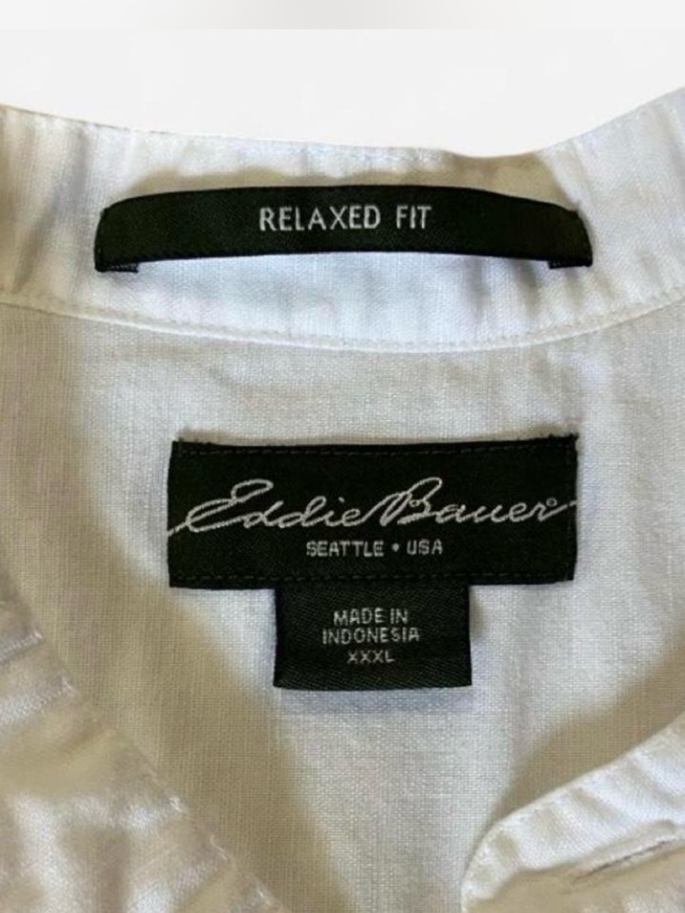 Eddie Bauer Linen Blend White Band-Collar Button-Down Shirt Coastal Size 3XL - Picture 2 of 8